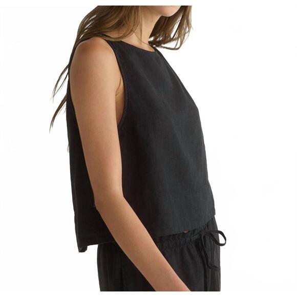 NEW BELLA DAHL sleeveless boat neck split back top in black - Picture 3 of 4